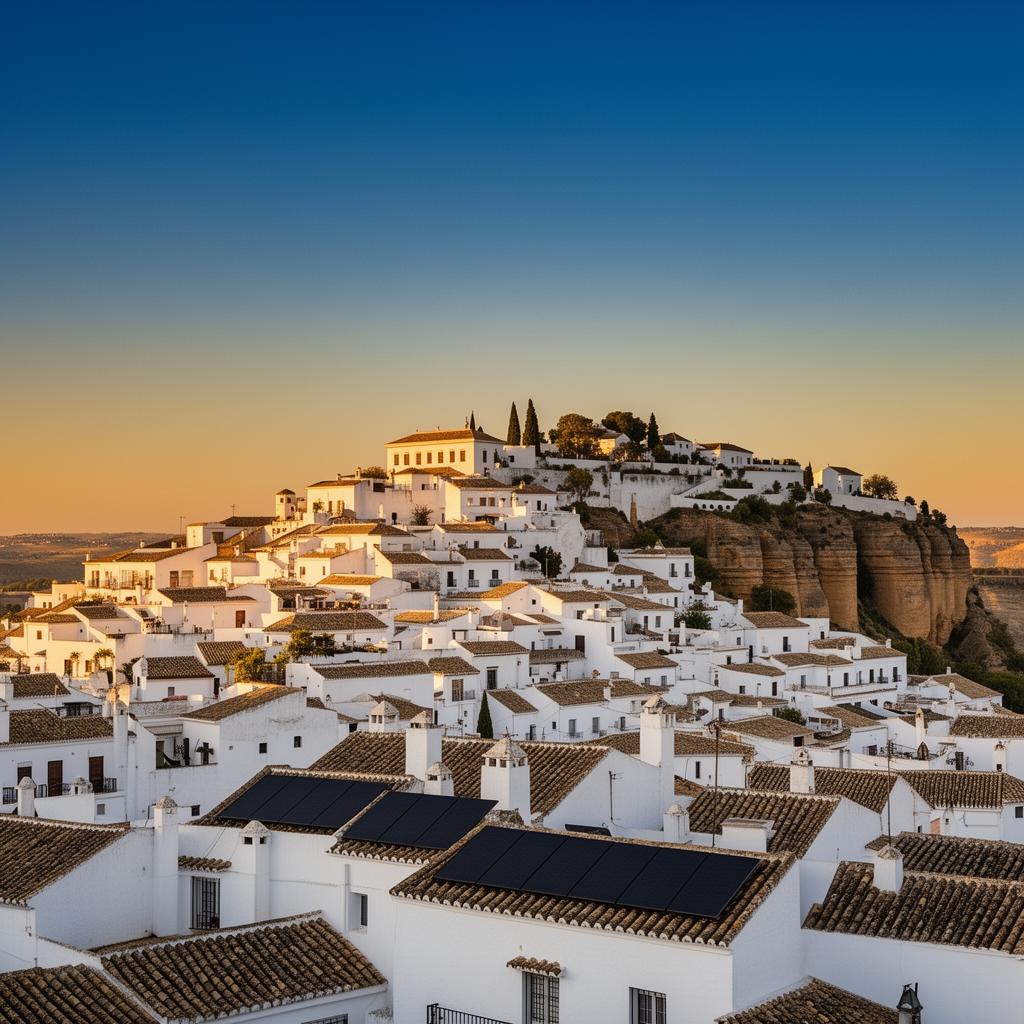 Pueblo blanco andaluz con instalaciones solares en los tejados